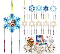 MEVRONISSHOP-DIY 12Pcs Pack de Carillons Eoliens Flocons de Neige Ensemble Bricolage Carillons Créatifs Décorations en Bois à Suspendre Activités de Plein Air Décoration d'Hiver et de Noël pour Enfan