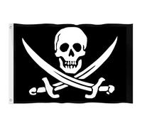 Mevronisshop-Drapeau De Pirate, Tête De Mort Et Os Croisés - Grande Guirlande De Fanions Avec ?Illets En Métal - Motif Squelette Impressionnant - Double Couture - Pour Décoration De Fête Pirate - 1,5