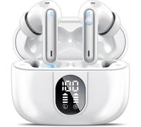 MEVRONISSHOP-Ecouteurs Bluetooth sans Fil, Écouteurs Bluetooth 5.3 Stéréo Immersif avec 4 ENC Mic, 40H Oreillette Bluetooth avec Écran LED, IP7 Étanche Casque Bluetooth Contrôle Tactile, Blanc