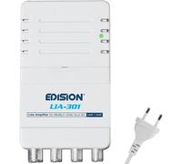 MEVRONISSHOP-EDISION LIA-301 Amplificateur Antenne TV TNT intérieur d'appartement UHF/VHF, 5-20db Réglable, 98dBmV, pour Numérique Terrestre DVB-T/T2, avec Filtre 5G LTE, 1 entrée, 3 Sorties, Connect