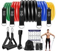 Mevronisshop-Elastique Musculation, Lot De 5 Bande De Resistance Musculation, 5 Niveaux De Résistance, Avec Ancrage De Porte, Poignées, Sangles De Cheville, Idéales Pour Le Yoga, Le Pilates