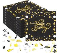 Mevronisshop-Finemark Lot De 100 Serviettes Happy Birthday, 33 X 33 Cm, Noires Et Dorées, Décoration De Table Pour Anniversaire Et Anniversaire, Confettis De Table, Pour Garçon Et Fille, Noires