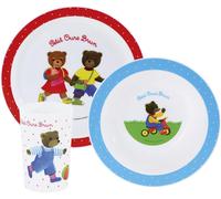 Mevronisshop-Fun House 005444 Petit Ours Brun Ensemble Repas Contenant 1 Assiette, 1 Bol Et 1 Verre Pour Enfant Polypropylène Blanc 26.5x8.5x24.5 Cm