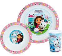 Mevronisshop-Fun House Gabby Et La Maison Magique Ensemble Repas Incluant 1 Verre 220 Ml, 1 Assiette Ø 22 Cm Et 1 Bol Ø 16 Cm Micro-Ondables Pour Enfant, Rose
