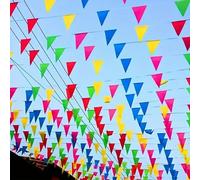 Mevronisshop-Guirlande Xxl 100 M En Tissu Avec Fanions Colorés, Décoration Intérieure Et Extérieure Pour Fêtes Et Événements