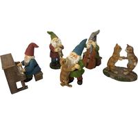 MEVRONISSHOP-Happy Miniature Gnomes and Cats Dance Celebration ! - Lot de 6 nains de jardin musicaux pour jardin féérique miniature