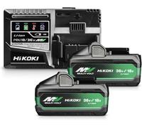 MEVRONISSHOP-HiKOKI Booster Pack BSL36A18X (2X 18V 5.0 Ah / 36V 2.5 Ah Akku, Ladegerät, Li-ION, 4-Stufen-LED Ladestandskontrolle, 32 Min Ladezeit)