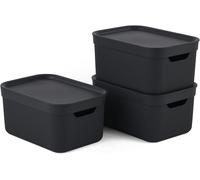MEVRONISSHOP-Jive Dekobox - Lot de 3 boîtes de rangement décoratives de 5 l avec couvercle, plastique (PP recyclé), noires, 3x5 l (26,5 x 18,5 x 20 cm), Gris Foncé