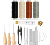 Mevronisshop-Kit De Réparation Cuir 46 Pièces - Aiguilles, Fil Ciré 4 Couleurs + Poinçon, Pour Sièges Auto, Sacs, Chaussures Et Projets Diy (4 Bobines De Fil Ciré)