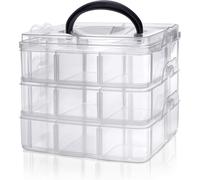 MEVRONISSHOP-Kurtzy Boite Rangement Compartiment - Boite de Rangement Compartiments Amovibles et Empilables 3 Etages en Plastique Transparent - Boite Rangement Accessoires Cheveux Perles