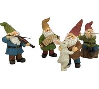 Mevronisshop-La Fête Des Nains Joyeux Dansants ! - Un Ensemble De 4 Pièces De Nains De Jardin Musiciens Pour Le Jardin Miniature Enchanté