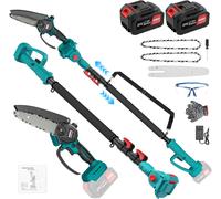 MEVRONISSHOP-lagueuse sur Perche 2-en-1 sans Fil, Mini Tronçonneuse 6 Pouces avec 2x Batteries 4000mAh, Moteur Brushless 800W, Perche Télescopique jusqu'à 4,8 m, Compatible Akku Makita 18V, Pour Jard