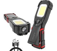 Mevronisshop-Lampe De Travail Led Rechargeable,Lampes D'inspection À Led Devant 5w Cob Avec Crochet Et Base Magnétique Pour Voiture, Camping, Urgence (Noir/R)