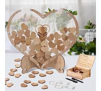 Mevronisshop-Livre D'or Pour Le Mariage, Conjungo De Décoration De Mariage En Bois C?Ur, 100 C?Urs En Bois, Boîte De Rangement,2 Marqueurs,2 Barres Lumineuses, Cadeau, Décoration