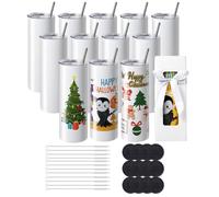 Mevronisshop-Lot De 12 Gobelets Thermos À Sublimation De 95 Cl, Fins Et Droits, Bouteille Sublimable En Acier Inoxydable, Vierges, À Double Paroi, Cadeaux Personnalisés Avec Couvercle Et Paille, Boît