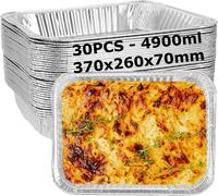 MEVRONISSHOP-Lot de 30 grandes barquettes en aluminium pour barbecue, 5000 ml, 37 x 26 x 7 cm, jetables, en feuille d'aluminium, pour Noël, Nouvel An, fête, buffet