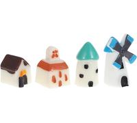 Mevronisshop-Lot De 4 Petites Maisons Miniatures En Résine - Décoration De Jardin Féérique Pour Bonsaï - Décoration Créative De Petit Village Avec Château De Moulin À Vent De Style Européen Double Co