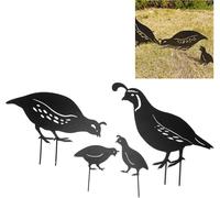 MEVRONISSHOP-Lot de 4 piquets de Jardin en métal pour décoration d'extérieur, Statue de Famille de caille, décoration de Cour, Art de Jardin, Statue de Piquet de caille pour extérieur,
