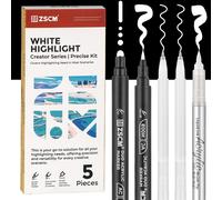 Mevronisshop-Lot De 5 Crayons Acryliques Blancs Pour Dessin, Stylos Gel Acrylique Fine Point, Mats, Pour Dessiner Sur Papier Noir, Croquis, Illustrations, Création De Cartes