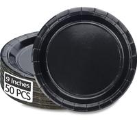 Mevronisshop-Lot De 50 Assiettes Rondes Jetables En Carton Noir De 22,9 Cm Pour Usage Quotidien, Vacances, Pique-Nique, Célébrations, Décorations De Fête D'anniversaire