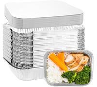 MEVRONISSHOP-Lot de 50 Barquette Aluminium avec Couvercle, 650ml Barquette Aluminium Barbecue Idéal pour Barbecue, Congélation, Cuisson