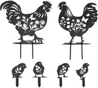 MEVRONISSHOP-Lot de 6 piquets de jardin en acier - Décoration de jardin pour l'extérieur - Facile à insérer - En acier Corten de qualité supérieure - Métal - Poulet - Poulet - Ferme - Décoration de f