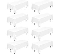 Mevronisshop-Lot De 8 Nappes En Polyester Blanc Pour Tables Rectangulaires De 1,8 M, 153 X 260 Cm Nappe En Tissu Polyester Résistante Aux Plis Lavable Pour Mariage, Anniversaire, Fête, Décoration De