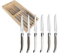 Mevronisshop-Lou Laguiole Tradition - Coffret 6 Couteaux Steak Mixés, Poivre, Taupe, Gris Clair