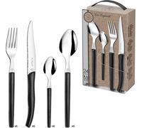 Mevronisshop-Lou Laguiole - Valisette 24 Couverts De Table Pour 6 Personnes - Sky - Acier Inoxydable 18/0, Finition Brillante - Noir