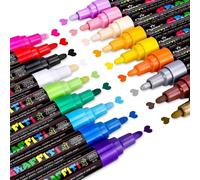 Mevronisshop-Marqueur Peinture Acrylique, 18 Couleurs Stylos Permanent Art Set Avec 2 Marqueur Métallique Pens Pour Papier, Textile, Verre, Galet, Etc.