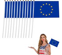 Mevronisshop-Mini Drapeau À Main L'union Européenne,Drapeau De Pôle Miniature Ue,Drapeaux Des Ue,Mini Drapeaux Ue,Pour Événements Sportifs Memorial Day Et Célébrations Nationales,14x21cm,10 Pièces