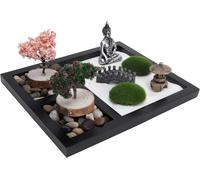 Mevronisshop-Mini Jardin Zen Table De Sable Statue De Bouddha 21.4 X 17.5 Cm Kit De Bac À Sable Zen, 12 Pcs Kits D'ornement Miniatures Style Japonais Plateau De Bureau Décoration Artisanale
