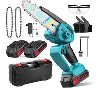 MEVRONISSHOP-Mini Tronconneuse a Batterie 6000mAh, 6 Pouces Tronçonneuse Electrique Sans Fil, Elagueuse Batterie, Petite Tronçonneuse le Jardin, 2 Chaînes,2 Batteries