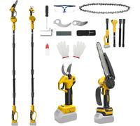 MEVRONISSHOP-Mini tronçonneuse et sécateur sans fil 4 en 1, de 20 cm, compatible avec batterie Dewalt 20 V (sans batterie), tronçonneuse à tige avec tige d'extension de 2 m, sécateur électrique de 30