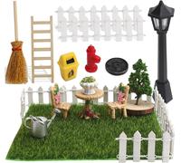 MEVRONISSHOP-Miniature Jardin Ornements, 17 Pcs Décoration de Jardin Miniature, Accessoires de Micro-Paysage Lampadaire Arbre Mini Clôture Potager Herbe Artificielle, Kit d'Ornements Pour Décoration