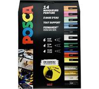 MEVRONISSHOP-Mitsubishi Pencil - Maxi Pack Multi-Pointes - 14 Marqueurs Peinture à Base d'Eau - Tout Support - Couleurs et Pointes Assorties - Pochon Offert