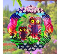 MEVRONISSHOP-Moulin a Vent Jardin Exterieur, 3D en Acier Inoxydable Doule Hibou Moulin à Vent à Suspendre Outdoor Wind Spinner à Vent avec Crochet en S et Un Pendentif Feuille pour Extérieur Intérieu
