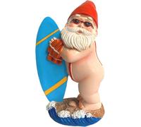 MEVRONISSHOP-Nain de jardin amusant avec planche de surf ¿ Nain de jardin pour l'extérieur, décoration de jardin amusante pour l'extérieur, figurine en résine faite à la main pour balcon, terrasse et