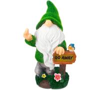 MEVRONISSHOP-Nain de Jardin Drôle avec Doigt d'Honneur et Lumière Solaire ¿ Statue en Résine pour Extérieur ¿ Décoration Amusante pour Terrasse, Balcon, Jardin ¿ 28cm