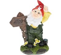 MEVRONISSHOP-Nain de Jardin Panneau Welcome, résiste aux intempéries et Gel, HxLxP: 27x22x12 cm, Figurine, Multicolore