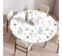 MEVRONISSHOP-Nappe de Table Ronde avec Bord Élastique, Nappe Ronde Anti-Tache Antidérapante Exterieur Table Protection Extensible pour Cafe Cuisine Fête Table (110cm,Feuilles de Fleurs)