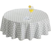 MEVRONISSHOP-Nappe Ronde 120cm Pois Gris et Blanc,Exterieur 100% Impermeable Jardin Anti-Taches e,Nappe Toile cirée,350GSM PVC Toile cirée,pour Pique Nique,Anniversaire,mariag,Table Basse,Picnic