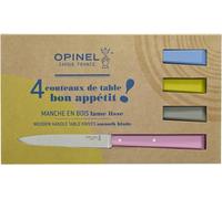 Mevronisshop-Opinel - Boîte De 4 Couteaux De Table N°125 Bon Appétit Campagne - Lame Acier Inox - Manche Charme - Fabrication Française - Rose, Gris, Tilleul Et Azur