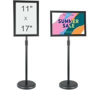 MEVRONISSHOP-Porte-Affiche 420 x 297 mm Présentoir sur Pied Rotation à 360° Hauteur Réglable 850-1357 mm Panneau d'Affichage en Alu avec Base Lestée et Feuille PVC pour Menu Information Mariage Resta
