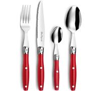 Mevronisshop-Pradel Essentiel - Ménagère 24 Couverts De Table Pour 6 Personnes - Comptoir - Acier Inoxydable 18/0, Finition Standard - Rouge