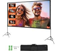 MEVRONISSHOP-Projector Screen with Stand, 150 inch 16:9 4K 1080 HD Outdoor Movie Screen with Stand, Wrinkle-Free Projection Screen with Tripods and Carry Bag, for Home Theater Cinema Backyard Movie N