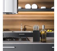 Mevronisshop-Rangement Couteaux, Ovale, Non Garni, Avec Insert En Tiges Plastiques, H X L X P 22 X 16,5 X 6,5 Cm, Noir