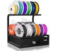 MEVRONISSHOP-Rangeur de Filaments d'Imprimante 3D 2 Étages avec Tiroir en Tissu pour Filaments PLA/PETG/ABS/TPU, Support pour Bobines Métallique Noir à Double Rangée,Étagère de Bureau pour Atelier,Bu