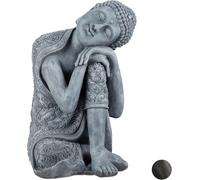 Mevronisshop-Relaxdays Statue Figurine De Bouddha Décoration Jardin Sculpture Céramique Zen 60 Cm, Gris Clair, 60 X 35 X 35cm