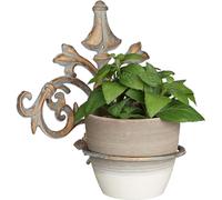 Mevronisshop-Relaxdays Support Pot De Fleurs Baroque, Fonte, Décoration, Porte Plantes Mural Extérieur, Ø 13,5 Cm, Gris-Doré, Multicolore